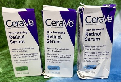 (3) CeraVe Skin Renewing Retinol Face Serum Moisturize Fine Lines Wrinkles 1oz