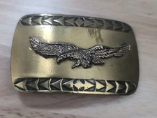 VINTAGE Brass BELT BUCKLE Silver And Brass Tone Eagle Arrow Head Edges 