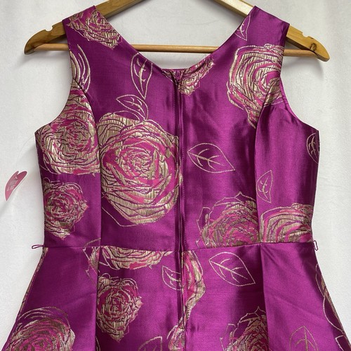 Place Sleeveless Jacquard Fit & Flare Dress Girls 16 Magenta Metallic Floral New - Picture 13 of 15