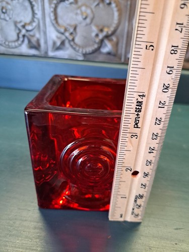 MCM Midcentury Modern Viking Glass Ruby Red Bullseye Votive Candle Holder 3.5-in - Picture 8 of 8