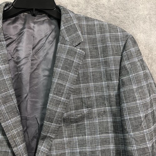Hugo Boss Mens 44L Long Linen Cotton Blend Windowpane Gray Coat Jacket Blazer - Picture 8 of 17