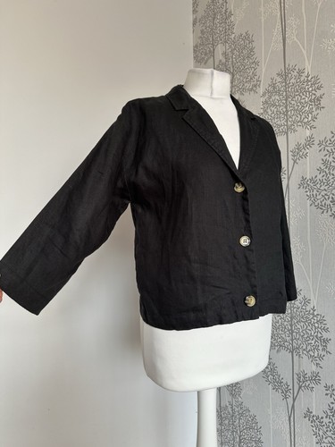 Masai Jade Jacket 100% Linen Black Button Down Size Small - Picture 2 of 9