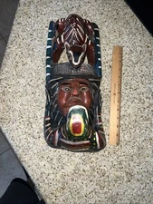 Mayan vintage authentic indigenous ceremonial chieftain mask tribal folk art