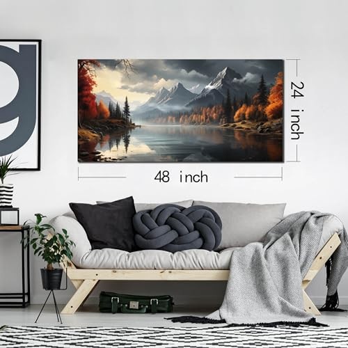 Landscape Wall Art for Living Room Bedroom Home Office Gray Wall Art Mountain - Picture 6 of 7