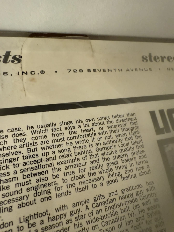 Gordon Lightfoot Lightfoot! 1966 LP United Artist UAL 3487 Mono Sealed - Image 4 of 4