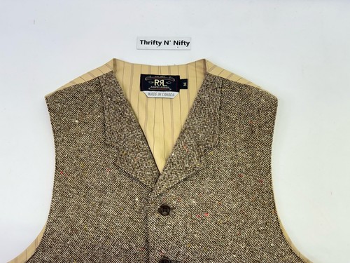 Vintage Double Ralph Lauren RRL Brown Wool English Herringbone Tweed Vest Pin St - Picture 2 of 9
