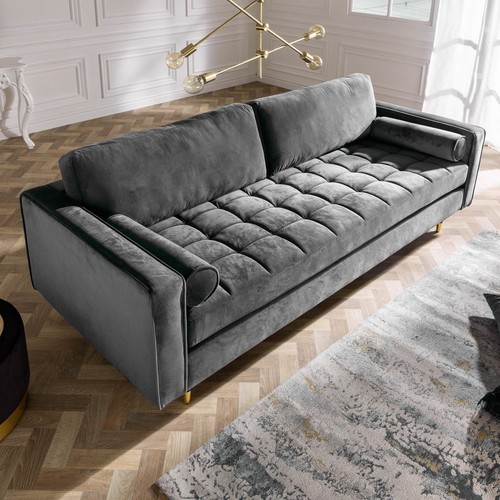 Design Sofa COZY VELVET 220cm Samt Federkern 3er-Sofa Federkern Couch mit Kissen - Bild 56 von 87