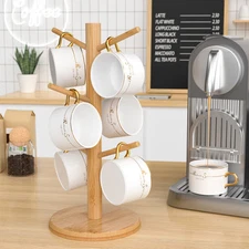 Coffee Mug Holder, Bamboo Mug Tree with Thicker Base Coffee Cup Mug Stand for...