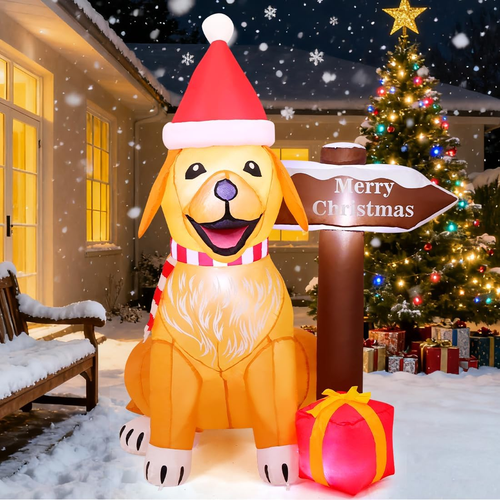 GOOSH 5 FT Christmas Inflatables Golden Retriever Outdoor Decorations Blow up Ya - Picture 10 of 12
