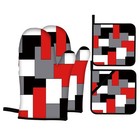 Red Black Grey White Oven Mitts and Pot Holders Sets of 4 Geometric Oven Glov...