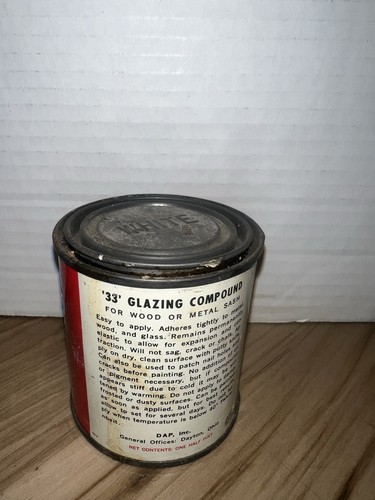 Vtg DAP 33 Glazing Compound For Wood Metal Sash Dayton Ohio Vintage Tin full - Afbeelding 3 van 5