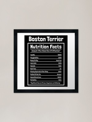 Boston Terrier Nährwertangaben lustiges gerahmtes Wandbild Poster Leinwanddruck Bild