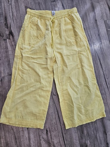Joie Leinen Hose weites Bein gelb XL hoher Bund Kordelzug Resort Strand