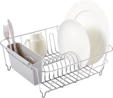 Dish Drying Rack & Cutlery Holder 2 Piece Set - Compact Sink-Fitting Dish Draine