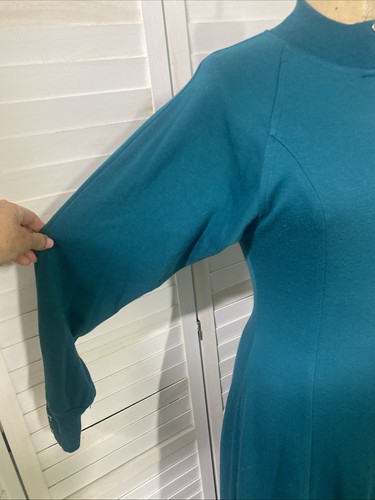 Vintage Together! 80s Women's Medium Knit Cotton Green Dress Maxi A Line USA - Picture 3 of 9