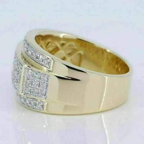 14K Yellow Gold Plated 2Ct Real Moissanite Round Wedding Men's Pinky Ring - Picture 4 of 4