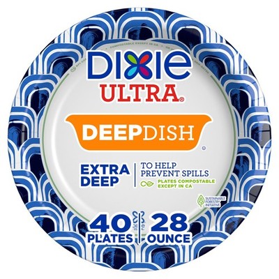 Dixie Ultra, Deep Dish Paper Plates, 28 Oz, 40 40 Count (Pack of 1), Indigo 