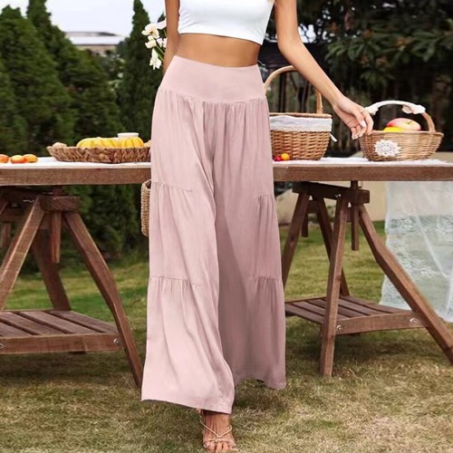 Women Summer Trousers Ladies Elastic Waist Loose Wide Leg Beach Pants Palazzo* @ - Picture 28 of 31