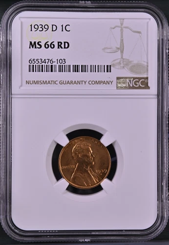 1939-D 1C RD Lincoln Wheat One Cent NGC MS66RD  6553476-103