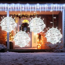 Outdoor Christmas Ball Lights 4 Pack Hanging 15.7" LED 15.7 inch, Cool White