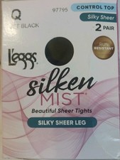 Leggs Black Size Q Silken Mist Sheer Leg Control Top Sheer Toe Pantyhose 2 Pair