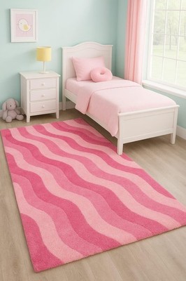 Pink Wavy Stripes Kids Rug | Hand-Tufted Wool Carpet | Soft Modern Carpet Rug
