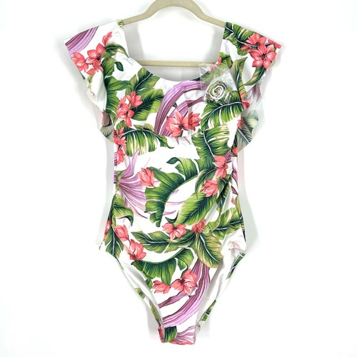 NWT Kona Sol One Piece Floral Swimsuit Size Medium 8/10 Off Shoulder Flounce - Imagen 7 de 7