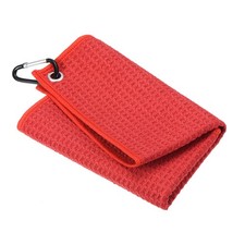 12"x12" Golf Towels Tri-Fold Waffle Pattern Towels with D Clip Red