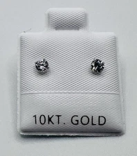 New 10K  Solid White Gold 3mm Lab Earrings Pushback