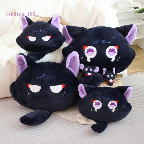Scaramouche Cat Cushion, Cute Black Cat Plush Toy Game Peripheral Cartoon Pillow - Picture 17 of 18