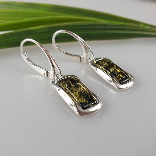 Square earrings, amber earrings Certified Baltic green amber - Picture 3 of 7