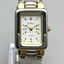 Le Baron Watch Womens 22mm Rectangular Silver Gold Two Tone New Battery 6.25"