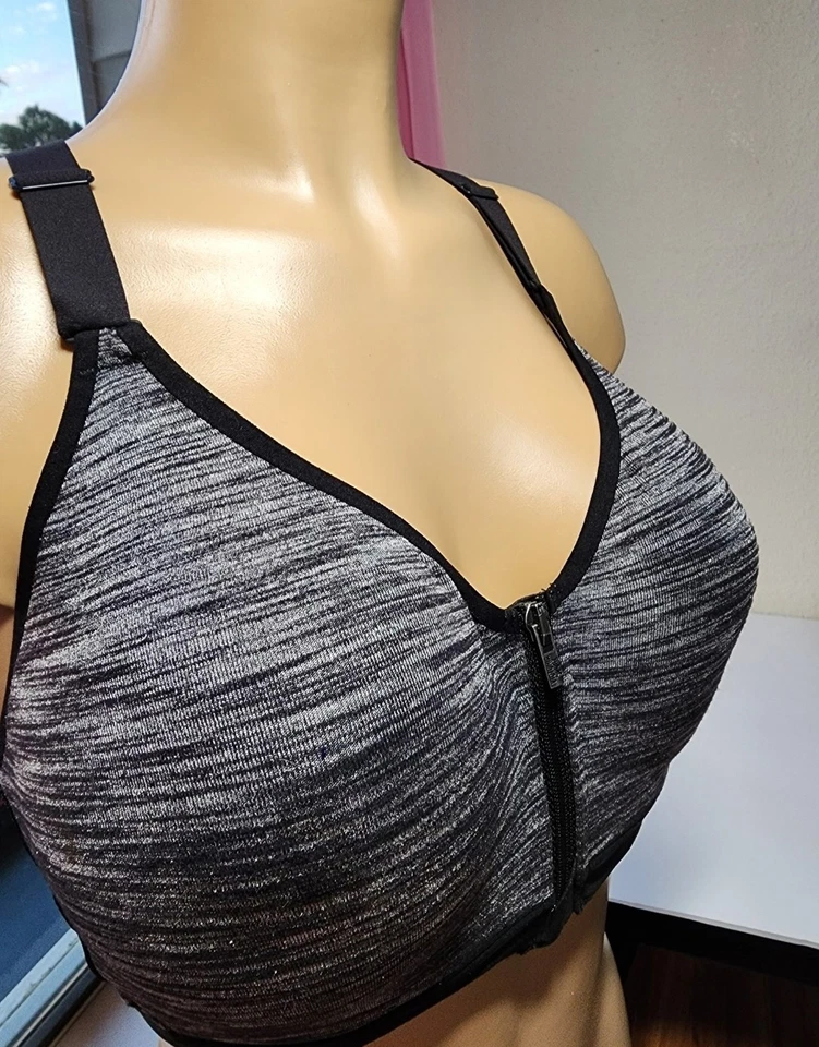 Victorias Secret Sport Black Gray Incredible Zip Front Sports Bra 32DDD - Image 2 of 4