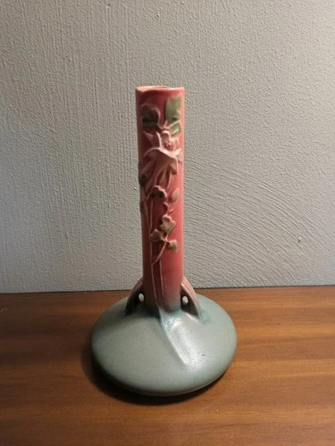 Vintage Roseville Pottery Pink & Green Columbine Bud Vase