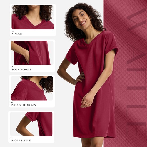 SIORO Damen Kurzarm Nachthemden Bequem Sleepshirt Nachtwäsche Waffel Loungewear - Bild 11 von 91