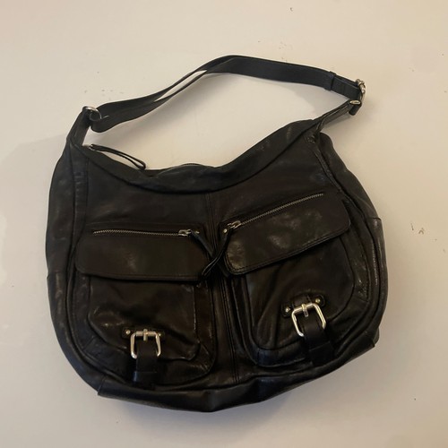 Banana Republic Black Lambskin Crossbody Moto Saddle Purse Bag 12x11x4 - Picture 2 of 11