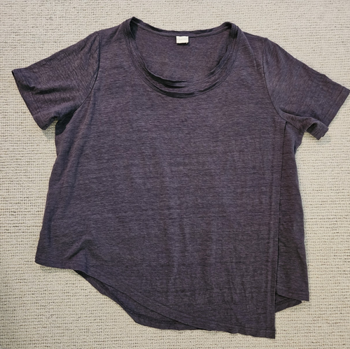 Poetry Double Layer Linen Short Sleeved Shirt US 14 XL Purple Casual Lagenlook