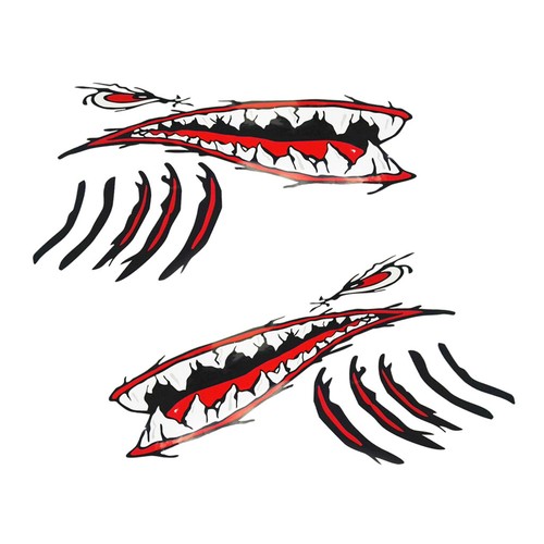 2Pcs Large Shark Teeth Mouth Stickers Fishing Boat Ocean Kayak Laptop Decals - Picture 6 of 9