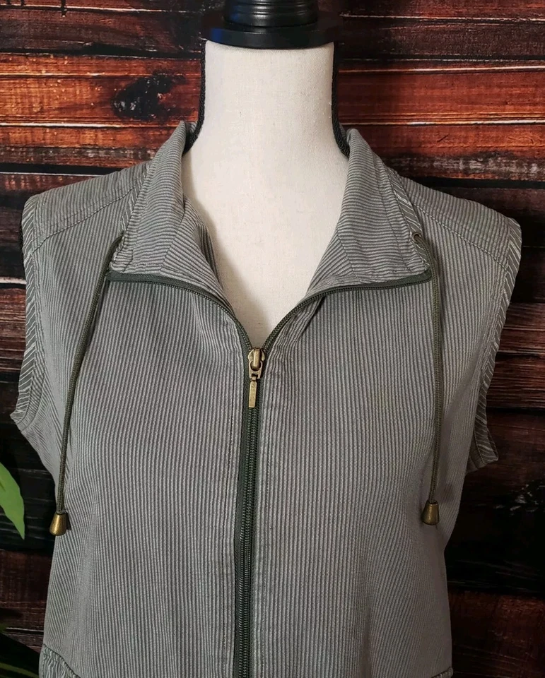 Allison Daley Vest Size 8 Womens Full Zip Olive Green Striped Pockets - Image 3 of 4