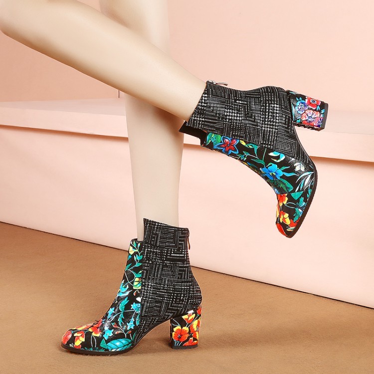 Fashion Donna Floral Zipper Block Heels Ankle Shoes Stivali Pelle Shoes Ankle Plus sz Party f75e93 Fashion Donna Floral Zipper Block Heels Ankle Shoes Stivali Pelle Shoes Ankle Plus sz Party f75e93