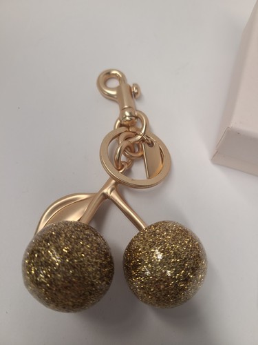 Kirsche Taschenanhänger Schlüsselanhänger Glitzer Harz und Metall Messing Gold Kirsche Taschenkette