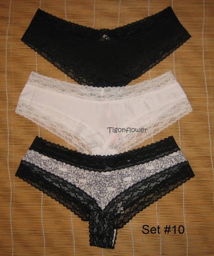 Conjunto de 3 bragas descaradas de encaje de algodón Victoria's Secret grandes L tú eliges - Imagen 11 de 13