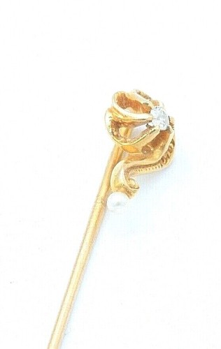 Jugendstil Art Deco Diamant & Perle Stecknadel 18K Gold - Bild 3 von 6