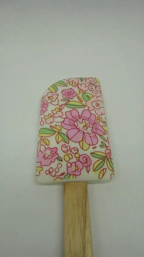 Set of 2 Spatula 12" Floral Flower & "Mix it Up" Wood handle & Rubber **NEW** - Picture 4 of 5
