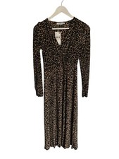 Mango Crepe Leopard Dress Long Sleeve Midi Size XS 8 NWT Designer