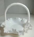 Vintage Ruffled Hobnail Milk Glass Brides Basket. 7.5"H x 8"W x 7.5L