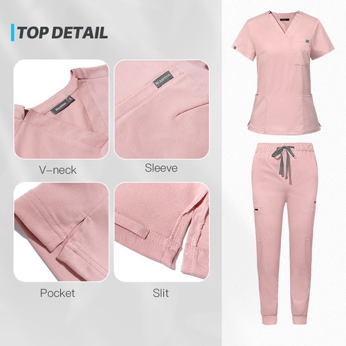 Stretch Nursing Medical Scrub Uniform Set Men Women V-Neck Jogger Workware Suit - Picture 8 of 97