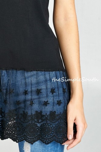 NWT ODDI Solid Jersey Knit Embroidered Sheer Lace Ruffle Extender Tunic Tank Top - 第 41/46 張圖片