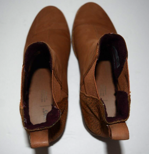 TOMS CLEO CAMEL BROWN LEATHER & LEOPARD ANKLE CHELSEA BOOTS WOMEN 8.5 M *EUC* - Picture 9 of 10