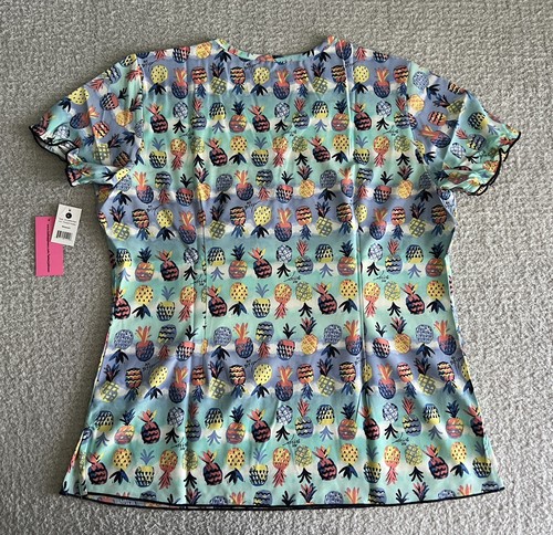 Koi Betsey Johnson Scrub Top Women’s Large Blossom Pineapple Nursing Medical - Picture 7 of 11